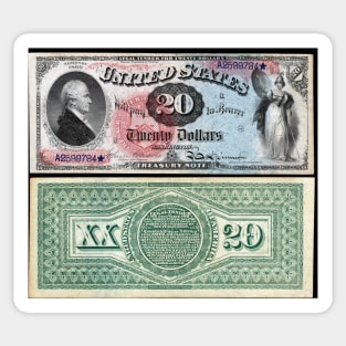 1869 $20 Dollar United States Treasury Note Sticker